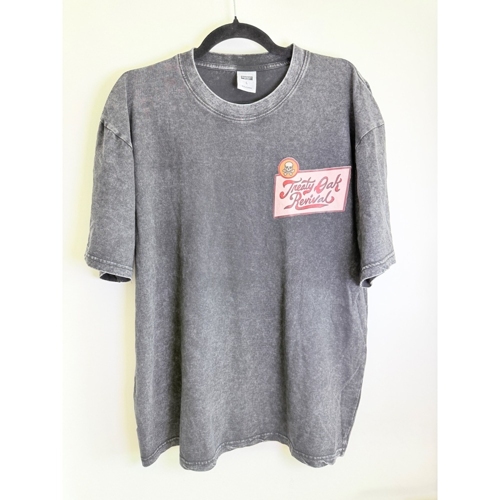 Treaty Oak Revival T-Shirt Mens L Gray Excellent Acid Wash Neon Sign Band Tee